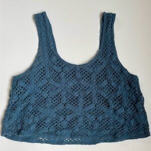 Blue Floral Crochet Women's Top Size M